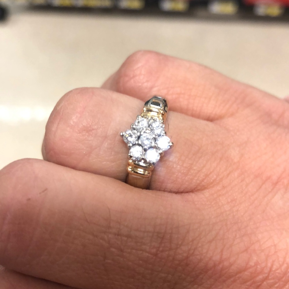 Ring yellow and white gold 14K diamond ladies